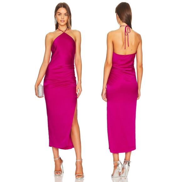 Simkhai Hansel Satin Midi Dress Halter Formal Party Cocktail Gala Guest Size 0 - Picture 1 of 14